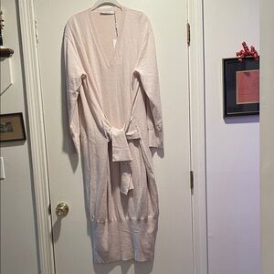 Thakoon Oatmeal Knit Tie Wrap Maxi V-Neck Lightweight Sweater Dress